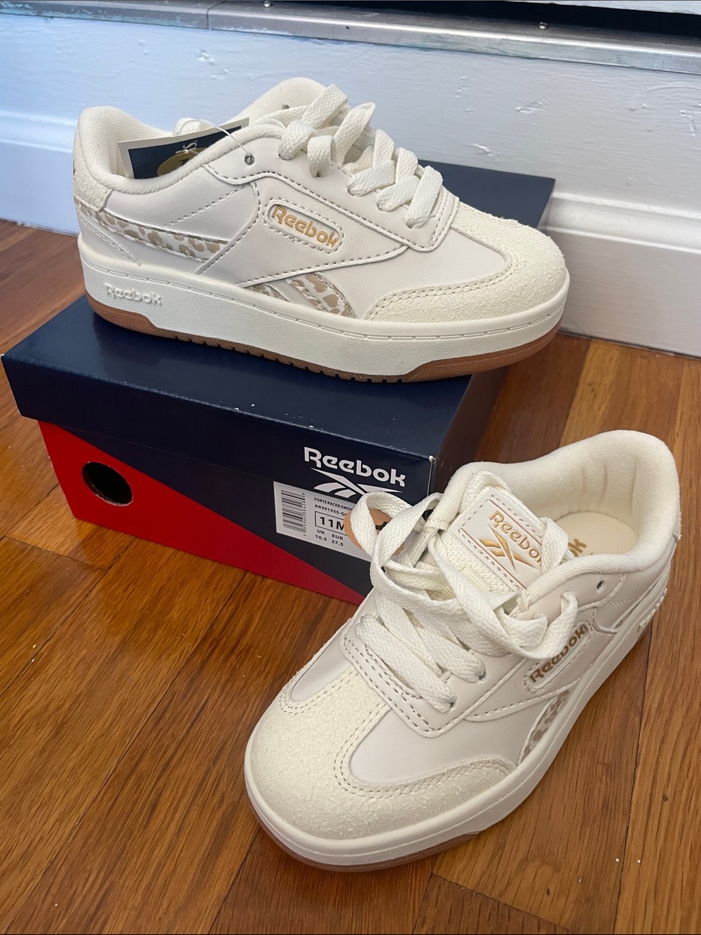 Reebok Kids Cream/Beige Low-Top Sneakers with Subtle Animal Print